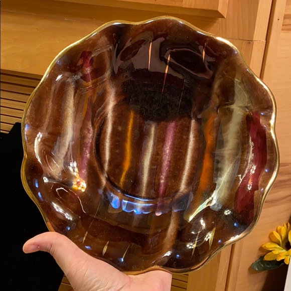 Vintage W. Germany maroon metallic striped bowl 10” - Picture 8 of 8